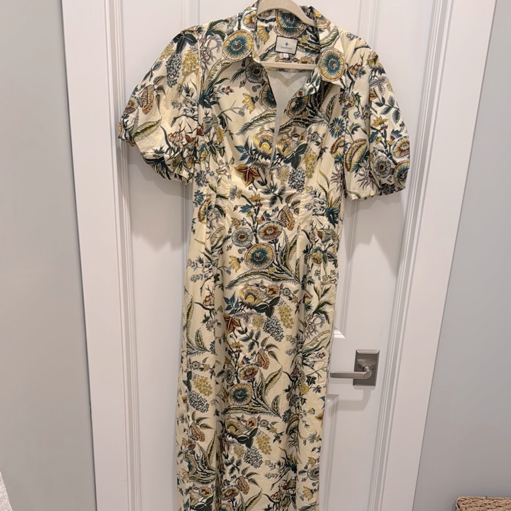 Tuckernuck Cream Puff Sleeve Floral Button Up Maxi Dress women’s large
